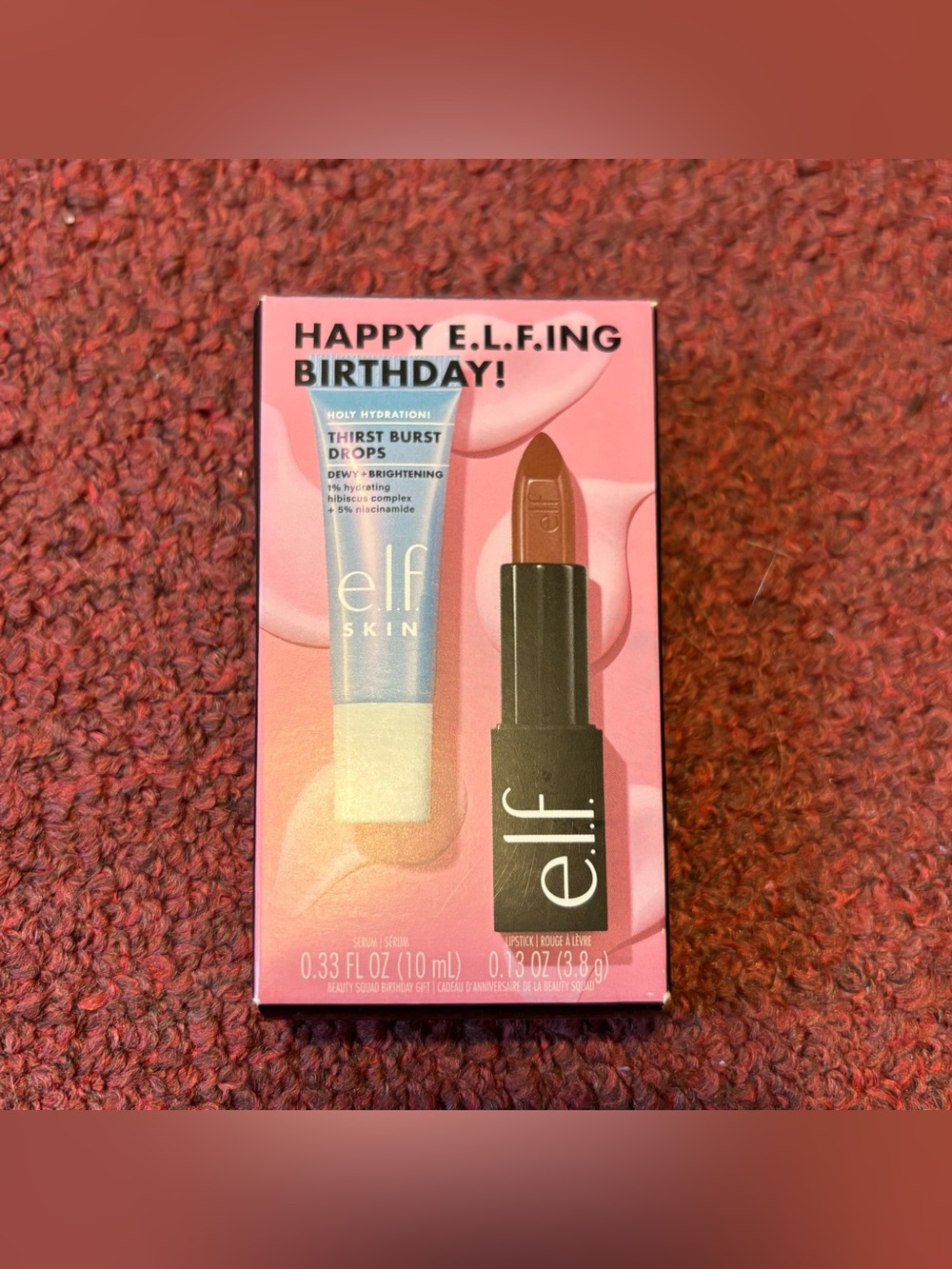ELF mini size holy hydration thirst burst drops serum and satin lipstick